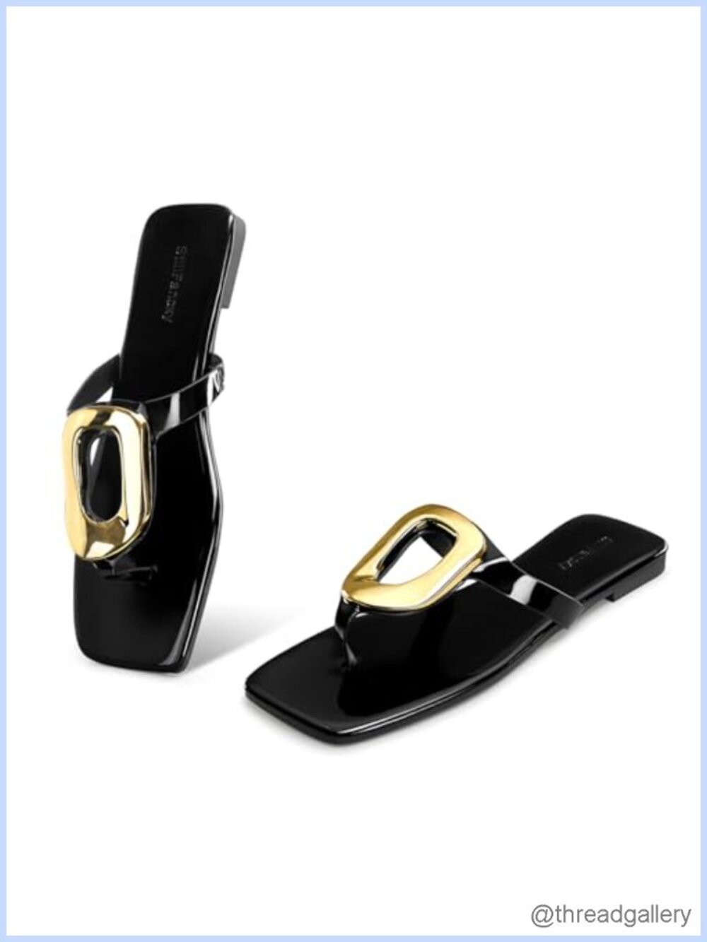 Gold Buckle Flat Sandals Square Toe Slip-On Thong Sandals for Women